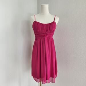Vintage Y2K Hot Pink Mini Dress Mesh Ruched Bust Ruby Rox Empire Waist S